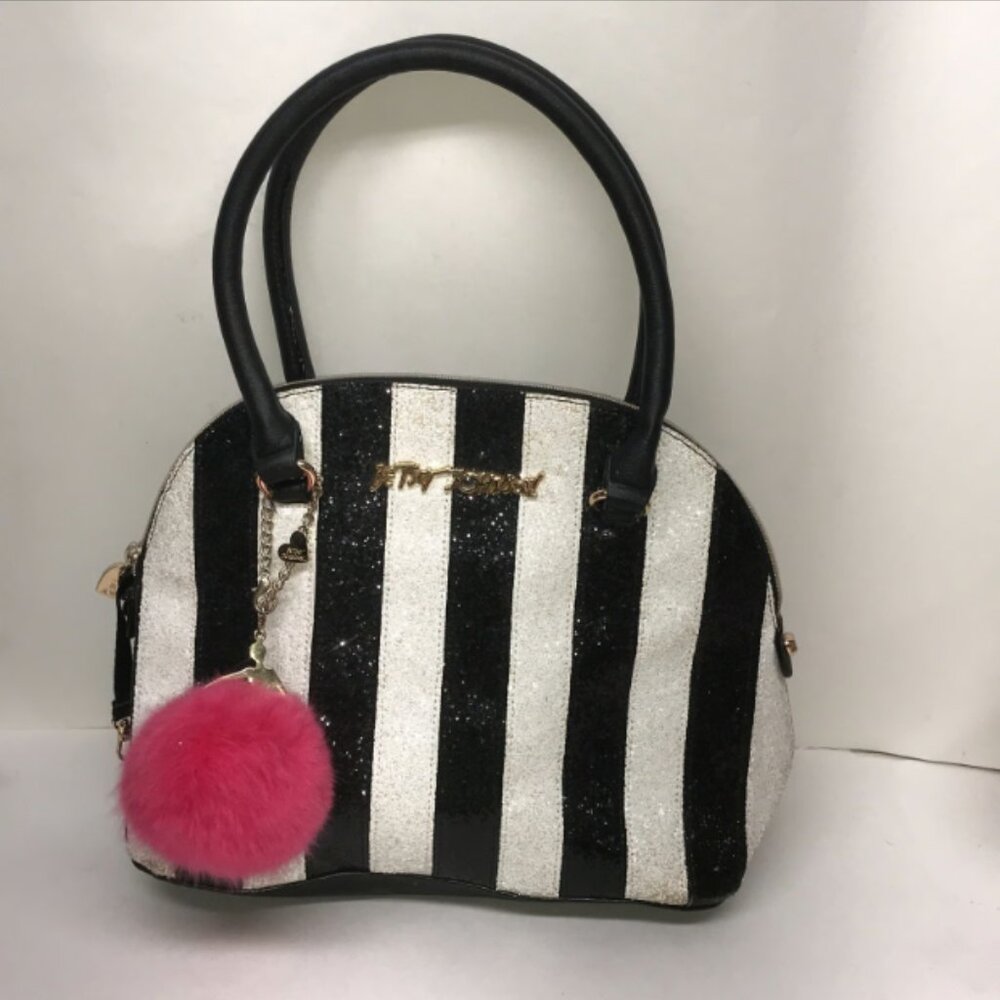 Betsey Johnson purse satchel style bag glitter stripe